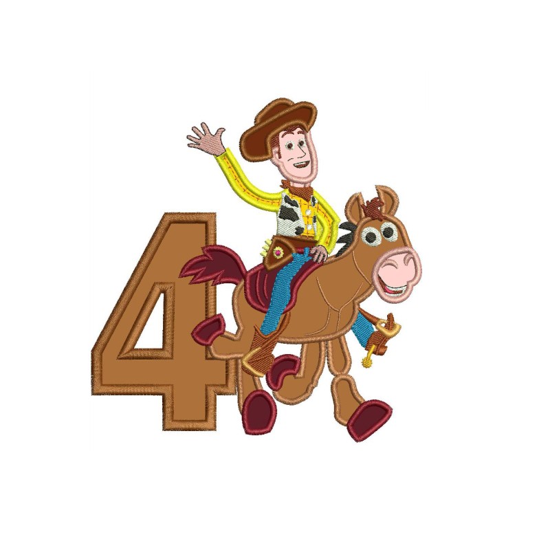 Woody and Bullseye Toy Story Number 4 Applique Design